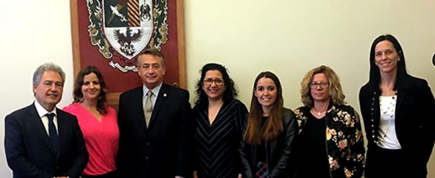 Representantes de la Universidad de Málaga junto al Rector, Carlos Salvadores de Arzuaga; y la Vicerrectora de Investigación y Desarrollo, Luciana Tondello, en octubre pasado.