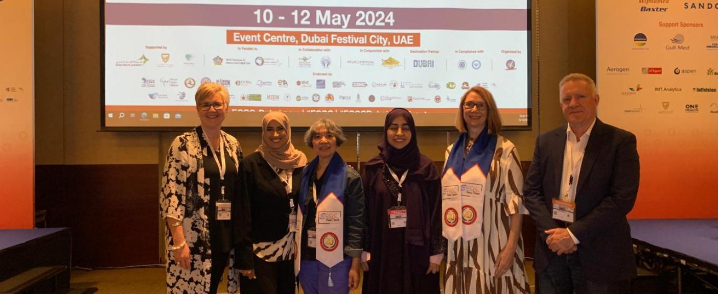Representantes de la World Federation of Critical Care Nurses: Isabel Goetze (Sudáfrica), Khadija Mohamed Al Busafi (Oman), Laura Alberto (Argentina), Asiya Al-Hasni (Oman), Ylona Chuntie (Australia) y Ged Williams (Australia). 