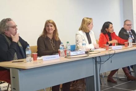 La Prof. Martina L. Rojo con los profesores Anne-Sophie Choné-Grimaldi, Natacha Sauphanor-Brouillaud y Ludovic Bernardeau y Philippe Guez en el coloquio celebrado en París en el mes de febrero de este año.